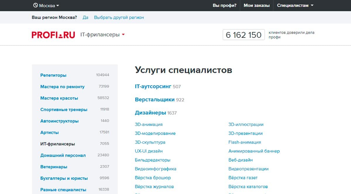 Profi - все услуги IT-фрилансеров Москвы по рубрикам